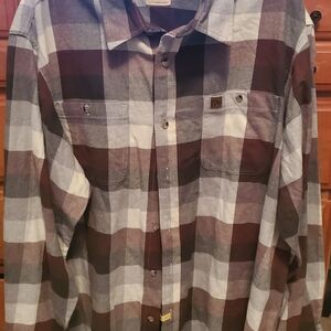 Men's Casual Plaid Button-Down Shirt - Brown and Gray